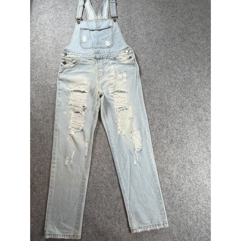 Twiin Sisters Y2K Lg Grungy Chic Streetwear Ice Blue Cotton  Distressed Overalls